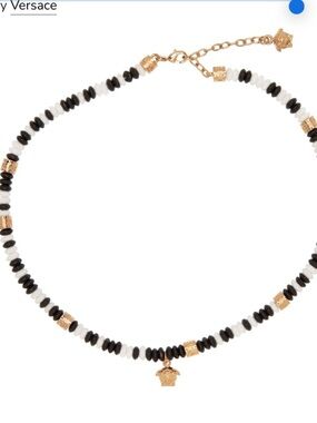 Versace White & Black Beaded Medusa Necklace unisex
